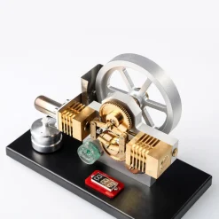 ENJOMOR Hot Air Stirling Engine Generator Model with LED Light and Voltmeter - Horizontally Opposed Diamond Structure Gear Drive