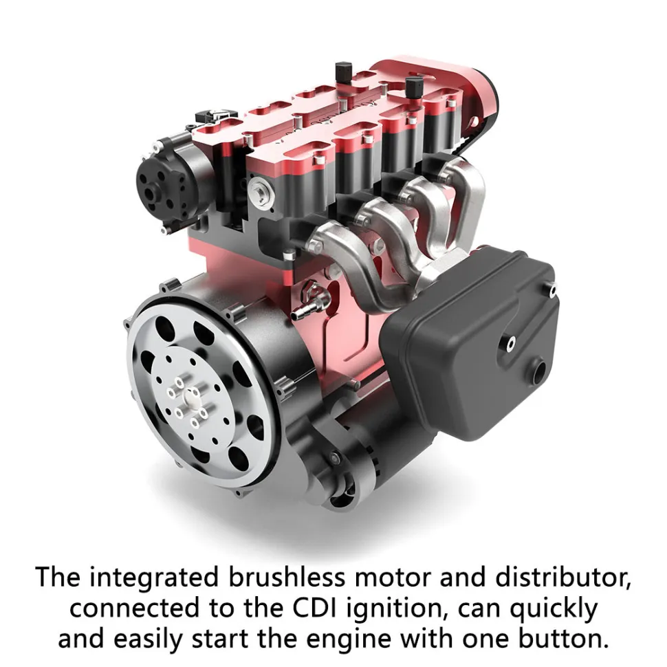 ENJOMOR L4 Engine GS-L4 36cc DOHC Inline 4 Cylinder 4 Stroke Water-Cooled L4 RC Gasoline Engine Model that Works - Speed Up to 12,000rpm