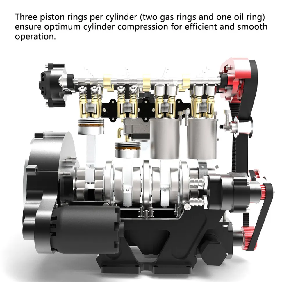 ENJOMOR L4 Engine GS-L4 36cc DOHC Inline 4 Cylinder 4 Stroke Water-Cooled L4 RC Gasoline Engine Model that Works - Speed Up to 12,000rpm