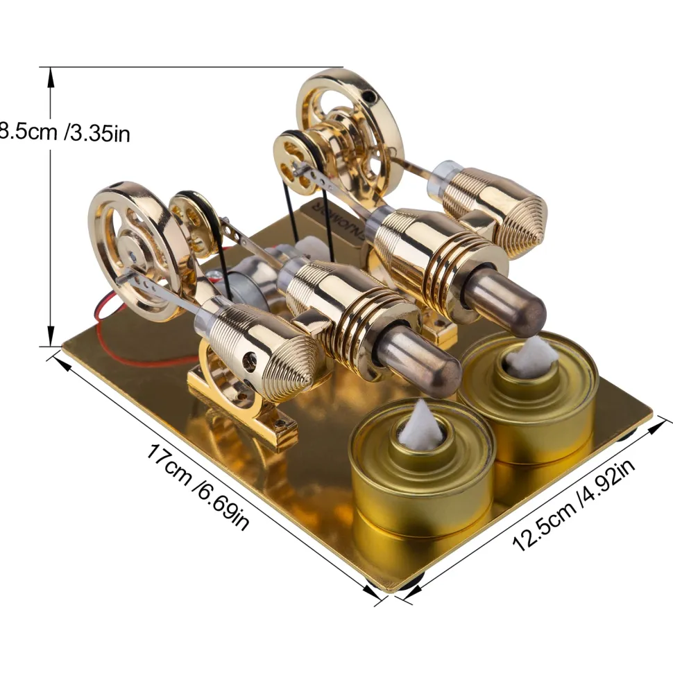 ENJOMOR Paratactic 4 Cylinder Hot Air Stirling Engine Model Mini Electric Generator with Light Bulb and Voltmeter - STEM Toy