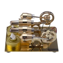 ENJOMOR Paratactic 4 Cylinder Hot Air Stirling Engine Model Mini Electric Generator with Light Bulb and Voltmeter - STEM Toy