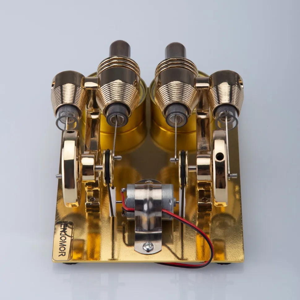ENJOMOR Paratactic 4 Cylinder Hot Air Stirling Engine Model Mini Electric Generator with Light Bulb and Voltmeter - STEM Toy