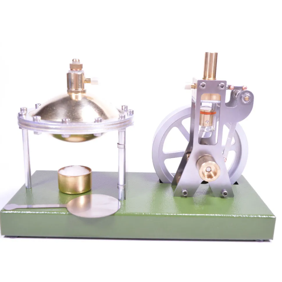 ENJOMOR Retro Metal Steam Engine with Boiler - Vertical Transparent Cylinder Steam Engine Model - STEM Toy