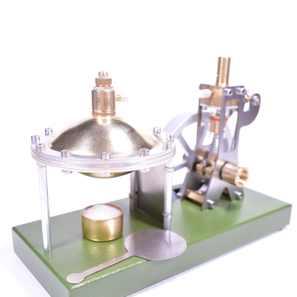ENJOMOR Retro Metal Steam Engine with Boiler - Vertical Transparent Cylinder Steam Engine Model - STEM Toy
