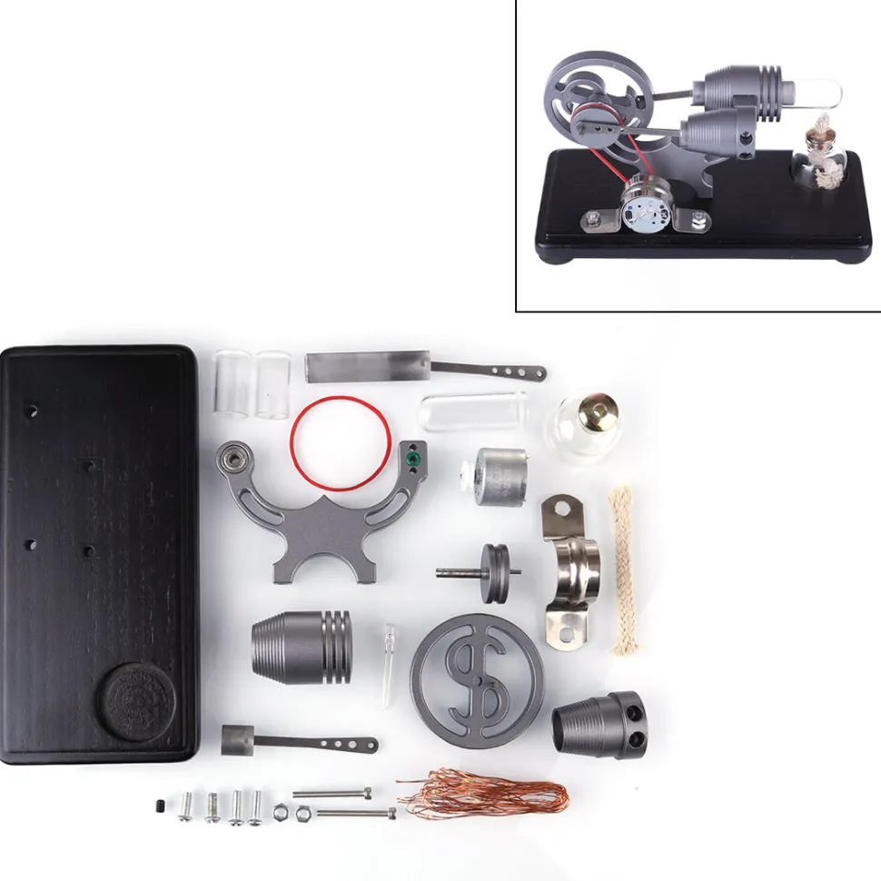 ENJOMOR Retro γ-shape Stirling Engine Kit Generator with LED Lights - STEM Toy