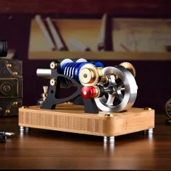 ENJOMOR α-type Alpha Double-Cylinder Double-Piston Hot Air Stirling Engine Model Toy Gift for Science and Education Machinery Enthusiasts