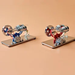 ENJOMOR γ-Type Mirror-Reflective Thermal Air Stirling Engine Generator Model with LED Bulb String