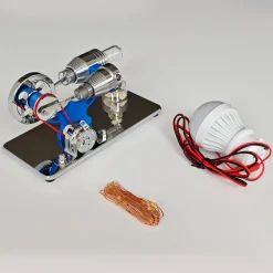 ENJOMOR γ-Type Mirror-Reflective Thermal Air Stirling Engine Generator Model with LED Bulb String