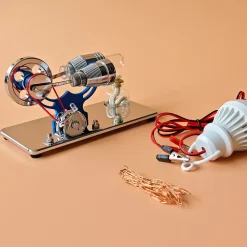 ENJOMOR γ-Type Mirror-Reflective Thermal Air Stirling Engine Generator Model with LED Bulb String