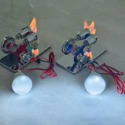 ENJOMOR γ-Type Mirror-Reflective Thermal Air Stirling Engine Generator Model with LED Bulb String