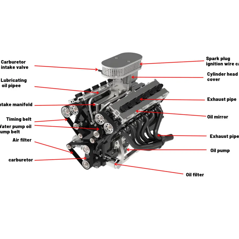 ENJOMOR V12 Engine GS-V12 72CC DOHC 4-Stroke 12-Cylinder 48-Valve Water-Cooled Electric Start Gasoline Engine Model - V12 Engine Model That Works