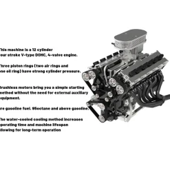 ENJOMOR V12 Engine GS-V12 72CC DOHC 4-Stroke 12-Cylinder 48-Valve Water-Cooled Electric Start Gasoline Engine Model - V12 Engine Model That Works