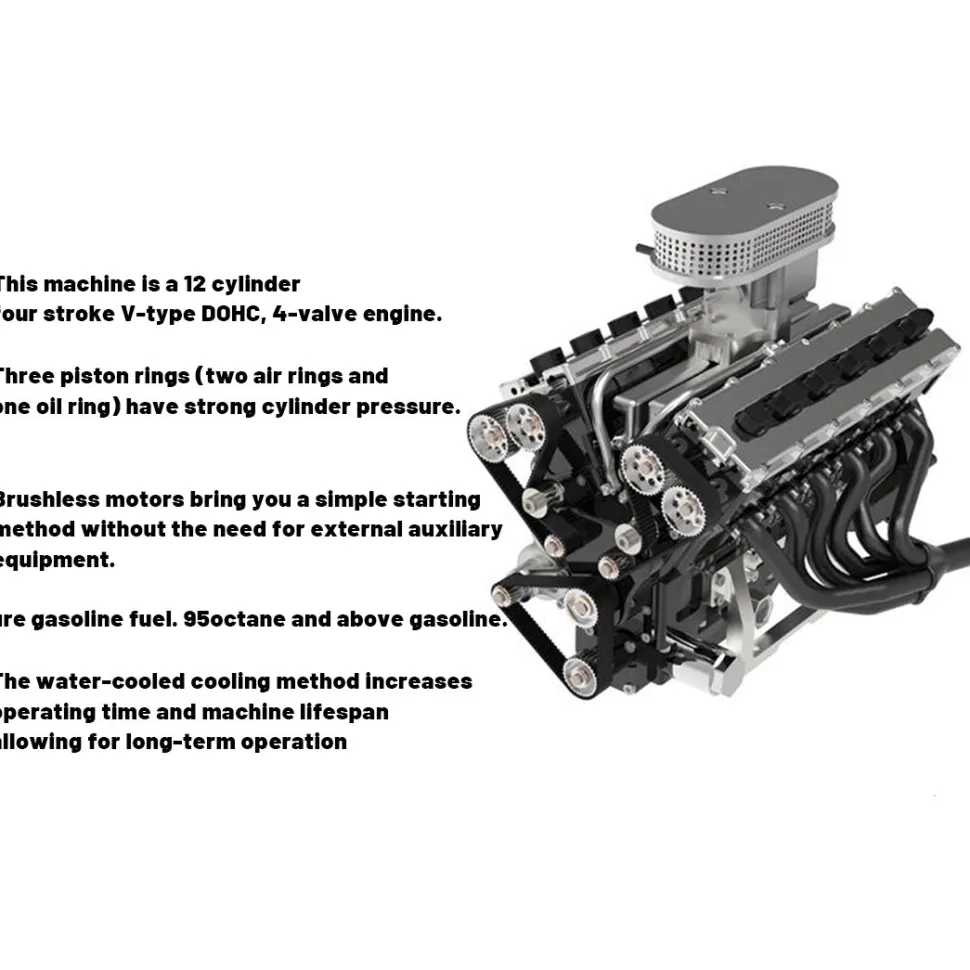 ENJOMOR V12 Engine GS-V12 72CC DOHC 4-Stroke 12-Cylinder 48-Valve Water-Cooled Electric Start Gasoline Engine Model - V12 Engine Model That Works