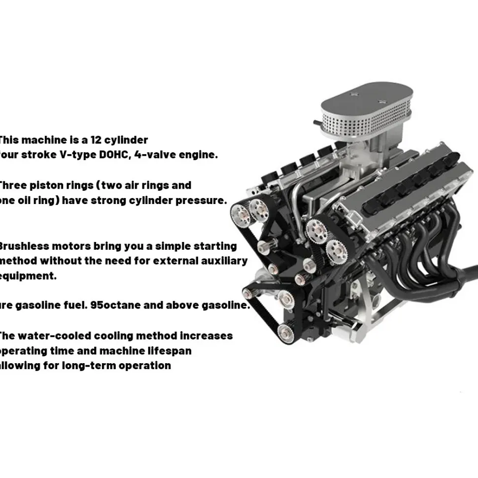 ENJOMOR V12 GS-V12 72CC DOHC Gasoline V12 Engine Model That Works with Starter Kit