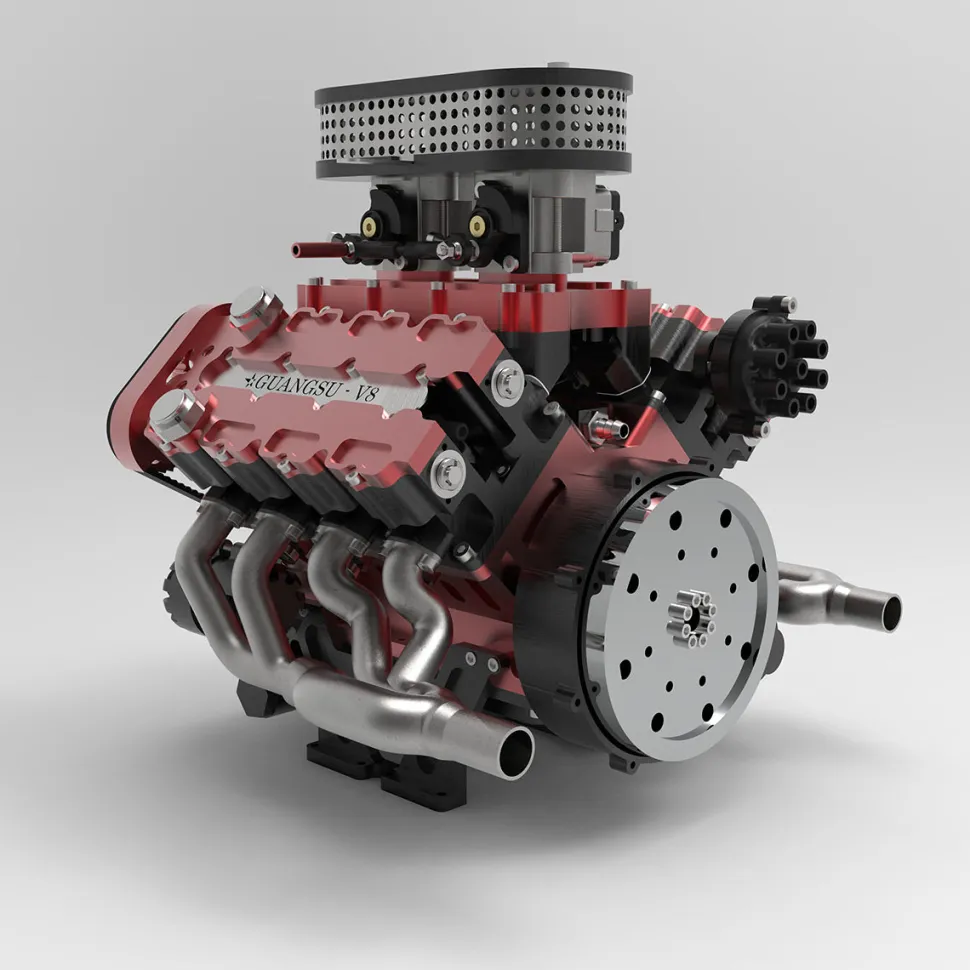 ENJOMOR V8 GS-V8 PRO 78cc DOHC Gasoline Engine with Starter Kit and Base - One Key Start
