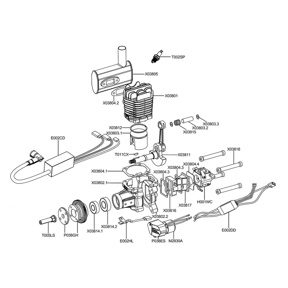 EPHIL X-38cc-S Pro Electric Startar Spark Plug Two-Stroke Single Cylinder Side Exhaust Gasoline Engine Model for Fixed-Wing Aircraft Models