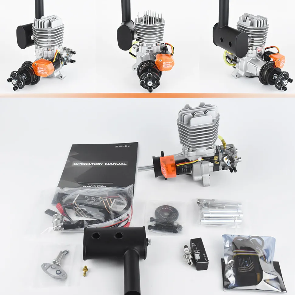 EPHIL X-38cc-S Pro Electric Startar Spark Plug Two-Stroke Single Cylinder Side Exhaust Gasoline Engine Model for Fixed-Wing Aircraft Models