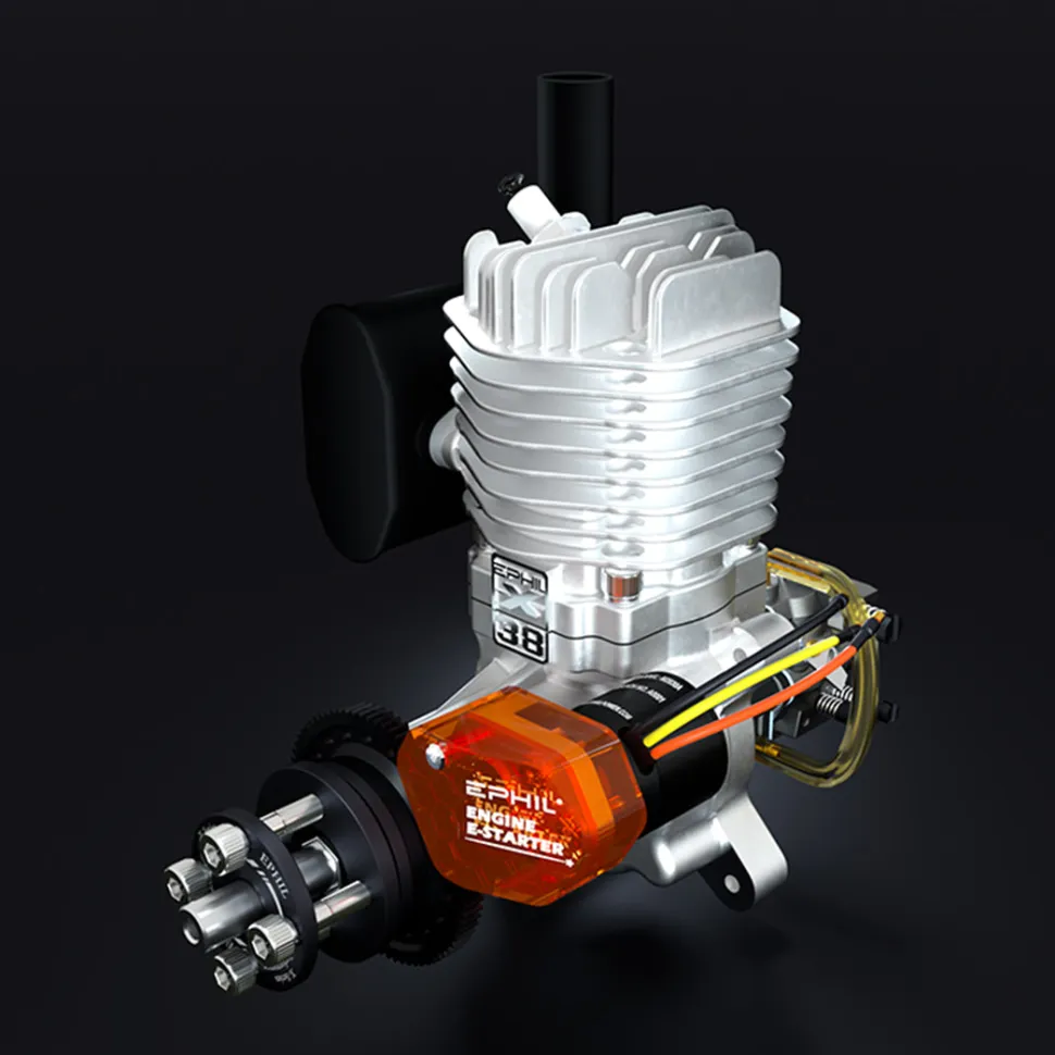 EPHIL X-38cc-S Pro Electric Startar Spark Plug Two-Stroke Single Cylinder Side Exhaust Gasoline Engine Model for Fixed-Wing Aircraft Models