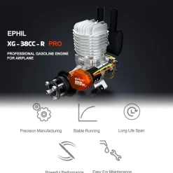 EPHIL XG-38cc-R Pro Electric Starter Glow Plug Two-Stroke Single Cylinder Side Exhaust Gasoline Engine Model for Fixed-Wing Aircraft Models