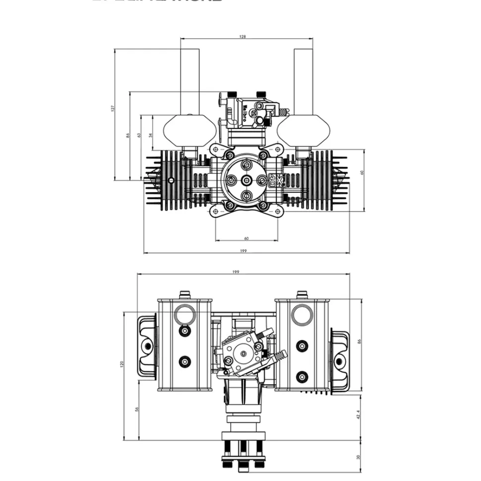 EPHIL XG-40cc-T Two-Stroke Twin-Cylinders Horizontally Opposed Gasoline Engine Model for Fixed-Wing Aircraft Models