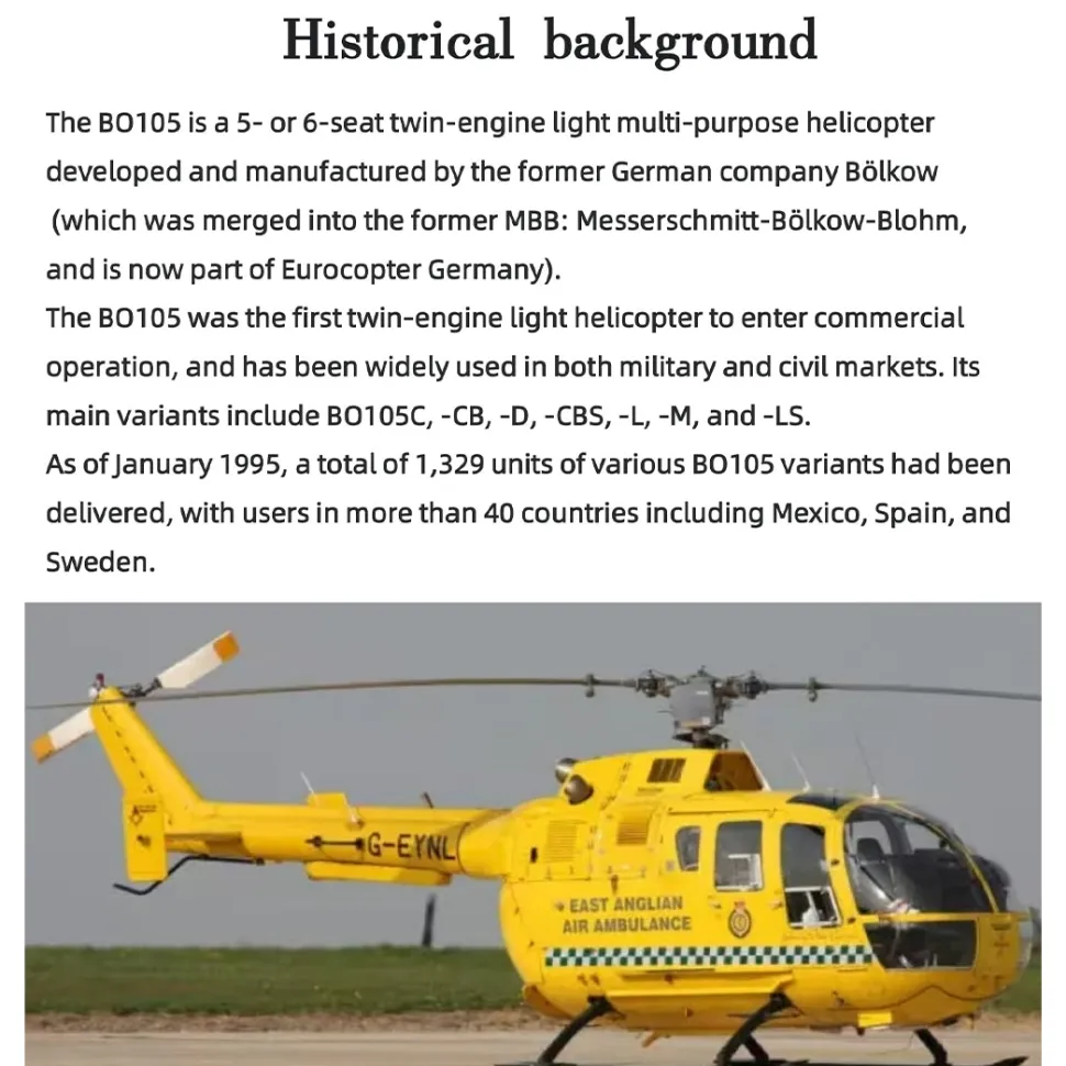 FL500 BO105 500-Class 2.4G 6CH Scale RC Helicopter with L7 Flight Controller & 4-Mode GPS Positioning