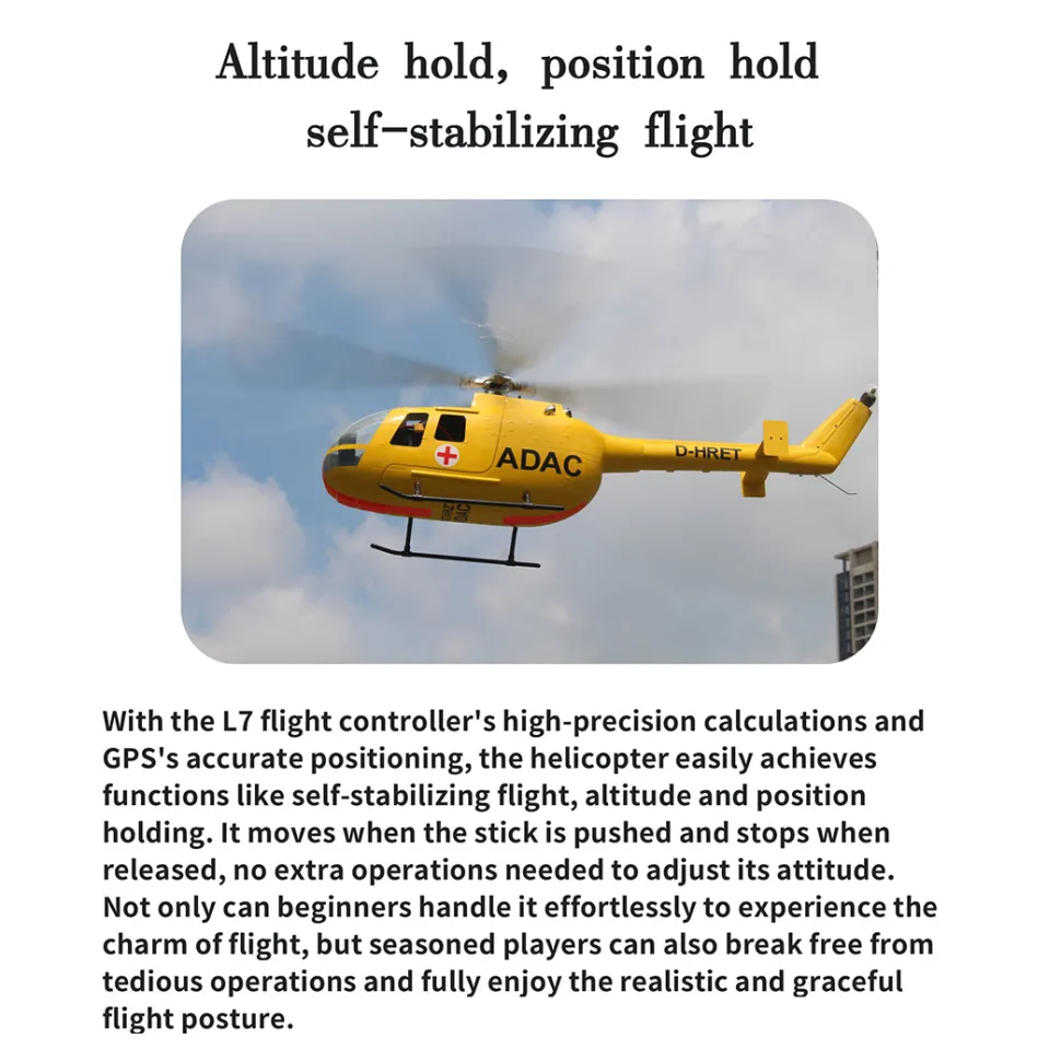 FL500 BO105 500-Class 2.4G 6CH Scale RC Helicopter with L7 Flight Controller & 4-Mode GPS Positioning