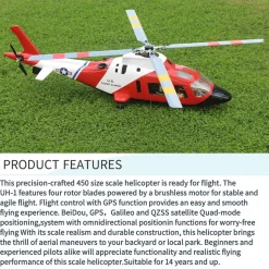 FLISHRC Agusta A109 500-Class RC Helicopter 2.4G 6CH with L7 Flight Controller & 4-Mode GPS Positioning – RTF Version
