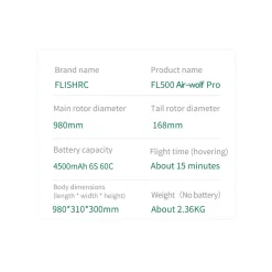 FLISHRC Airwolf Pro FL500 500-Class 6CH Scale RC Helicopter with L7 Flight Controller & 4-Mode GPS, 2.4GHz RTF