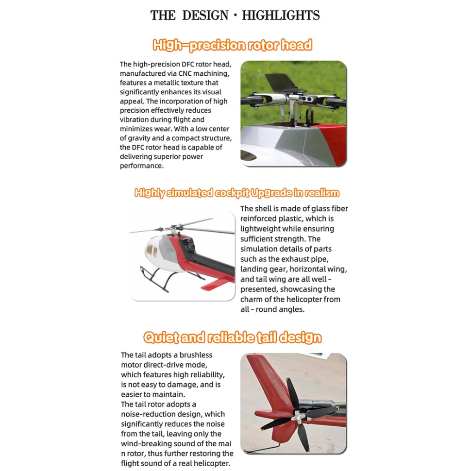FLISHRC Eurocopter AS350 500-Class RC Helicopter 2.4G 6CH with L7 Flight Controller & 4-Mode GPS Positioning – RTF Version