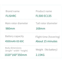 FLISHRC FL500 EC135 500-Class 2.4GHz 6CH Scale RC Helicopter – L7 Flight Controller & 4-Mode GPS Precision Positioning (RTF)