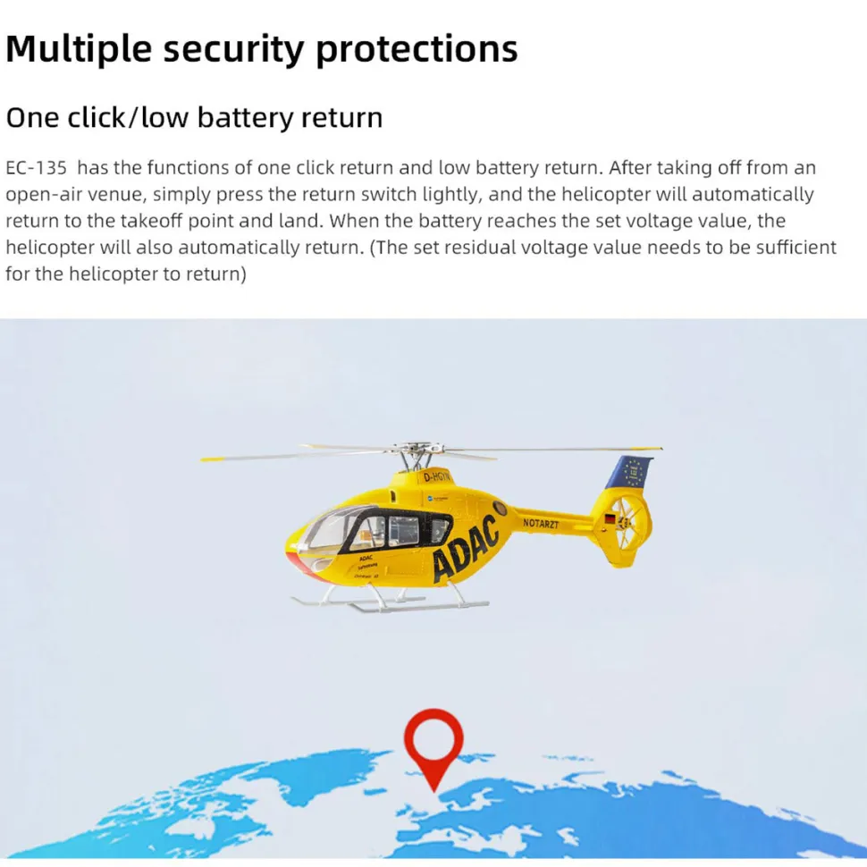 FLYWING EC135 470 Class RC Helicopter Detachable Propellers ADAC 6CH 2.4G with H1 Flight Controller & GPS