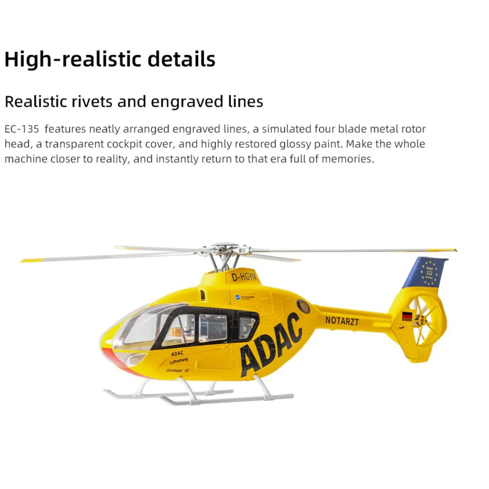 FLYWING EC135 470 Class RC Helicopter Detachable Propellers ADAC 6CH 2.4G with H1 Flight Controller & GPS