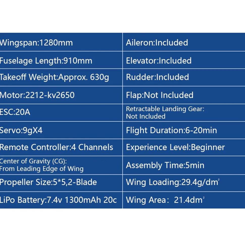 2.4G 4CH EPP Fixed Wing RC Glider, 1280mm Large Wingspan, JST Connector, No Reflex (RTF Version)
