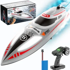 2.4GHz Remote Control Speedboat - 30KM/H High-Speed Electric Racing Boat with LED Night Lights