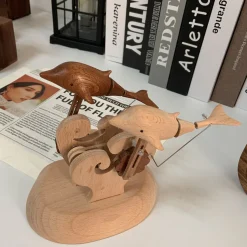 Handcrafted Wooden Dolphin Dynamic Model - Desktop Stress Relief Display