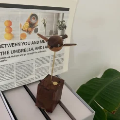 Handcrafted Wooden Long-Tailed Tit Bird Model - Desktop Stress Relief Display