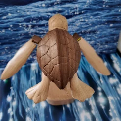 Handcrafted Wooden Sea Turtle Dynamic Model- Desktop Stress Relief Display