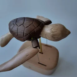Handcrafted Wooden Sea Turtle Dynamic Model- Desktop Stress Relief Display