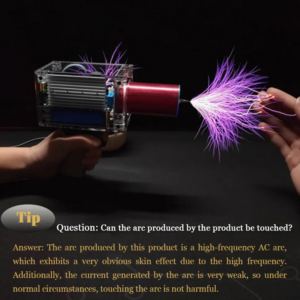 Handheld Tesla Coil with 10cm Long Arc Artificial Lightning Generator Educational Science Experiment - US Plug