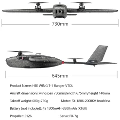 HEEWING Ranger T1 VTOL 2.4G EPP Vertical Takeoff and Landing Fixed-Wing RC Aircraft with FPV Camera Mount and Flight Controller