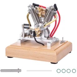 H08 Hoglet V2 Engine 4.2CC OHV V-Twin Four-Stroke Gasoline Engine Mini Retro Motorcycle Engine Model with Pedal Start