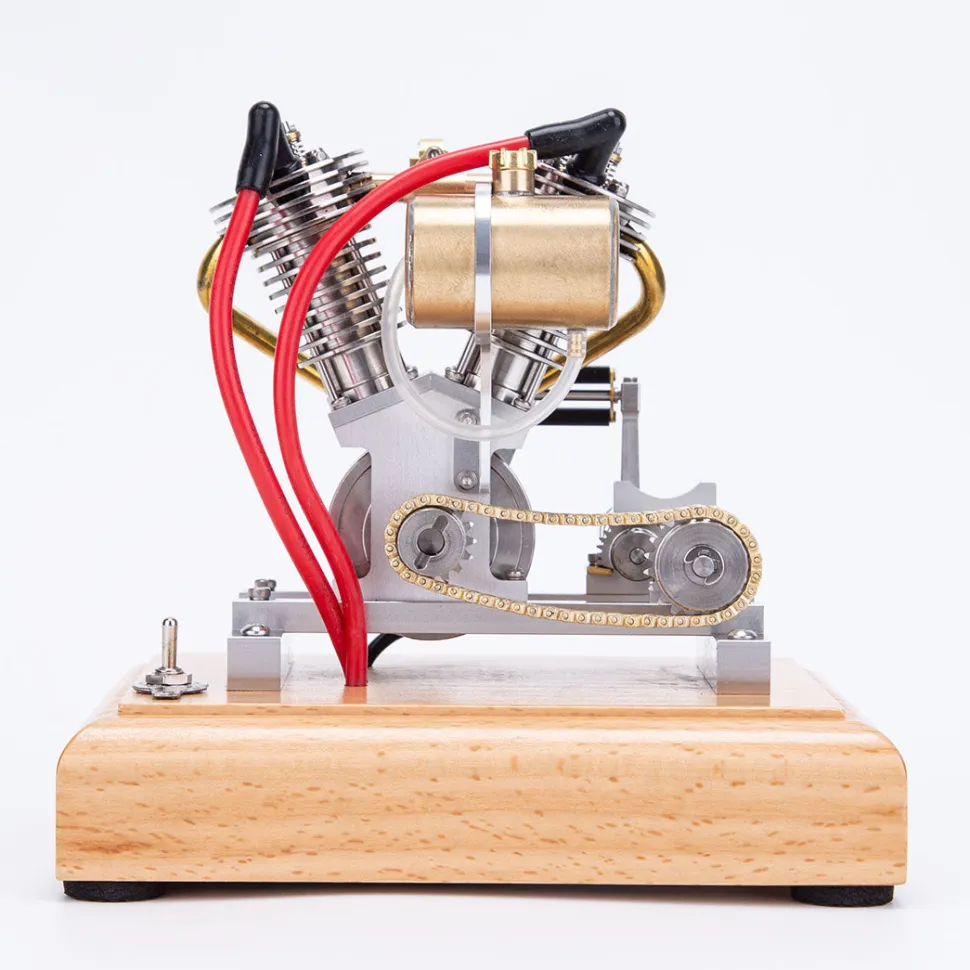 H08 Hoglet V2 Engine 4.2CC OHV V-Twin Four-Stroke Gasoline Engine Mini Retro Motorcycle Engine Model with Pedal Start