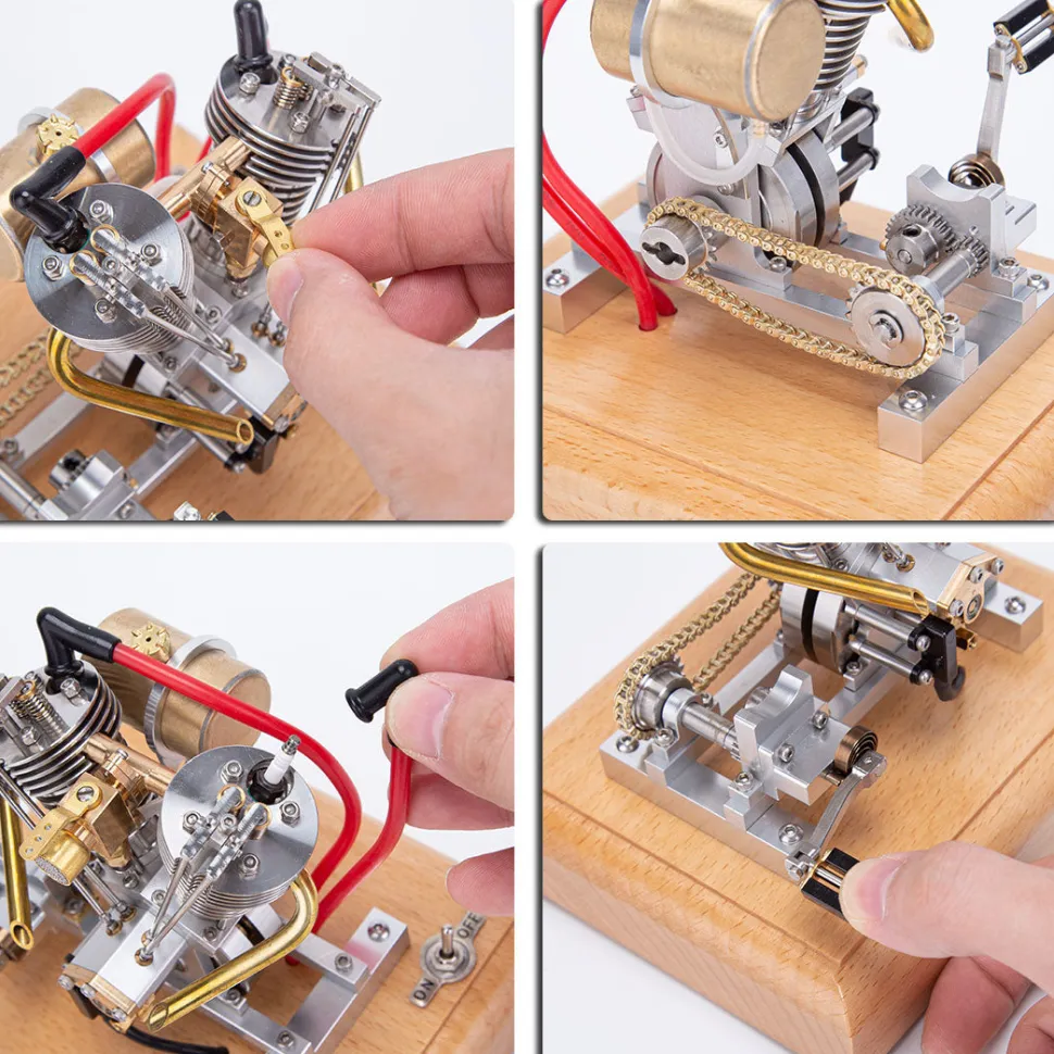 H08 Hoglet V2 Engine 4.2CC OHV V-Twin Four-Stroke Gasoline Engine Mini Retro Motorcycle Engine Model with Pedal Start