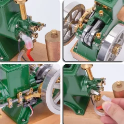 Hit and Miss Engine that Works - ENJOMOR 6cc Antique 4-Stroke Gas IC Engine Green Horizontal Stationary Engine with Ignition Device and Stand