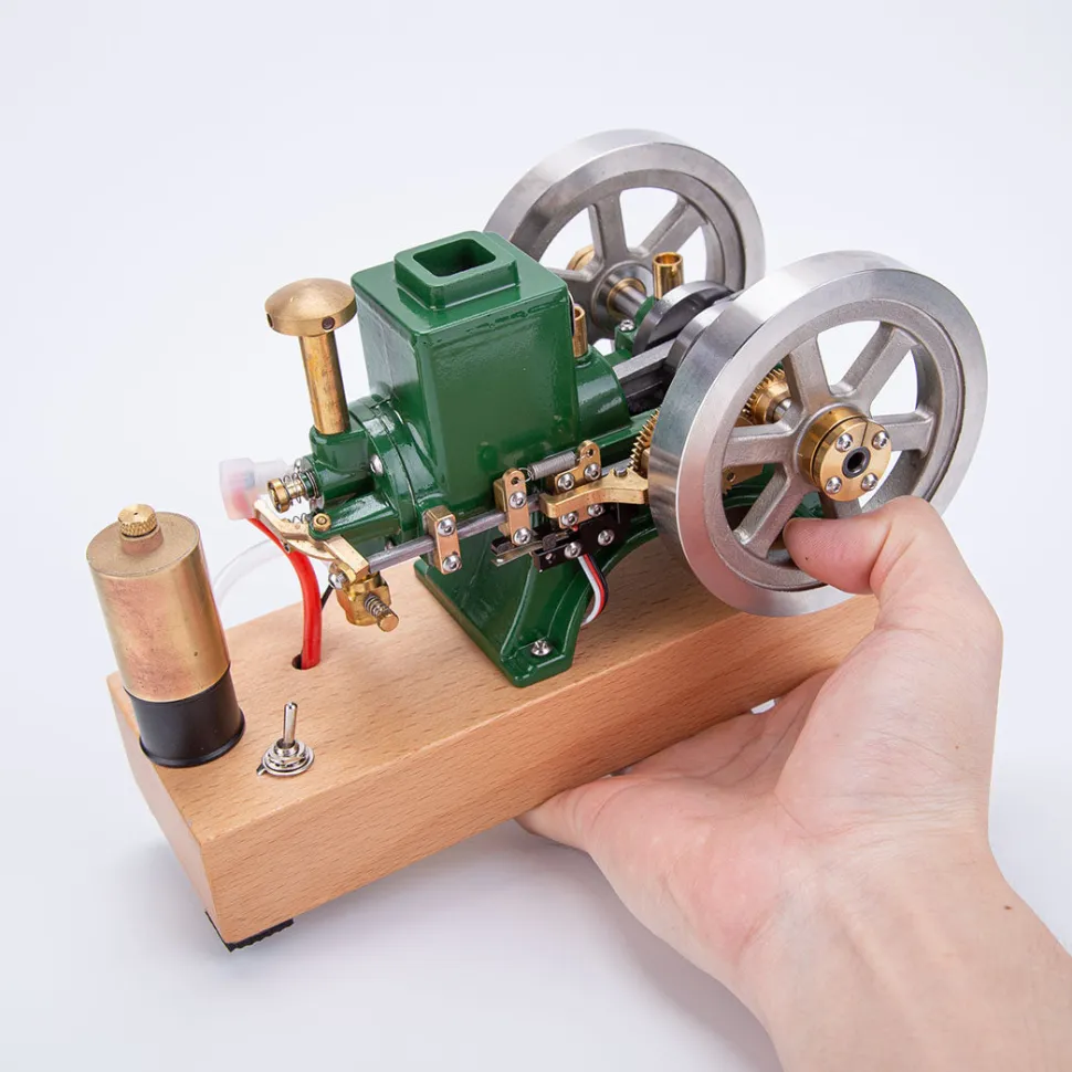 Hit and Miss Engine that Works - ENJOMOR 6cc Antique 4-Stroke Gas IC Engine Green Horizontal Stationary Engine with Ignition Device and Stand