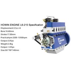 HOWIN L6-210 Engine 1/8 Scale 21cc Mini Inline 6 Cylinder 4 Stroke Water-cooled L6 Gasoline Engine Model Kit