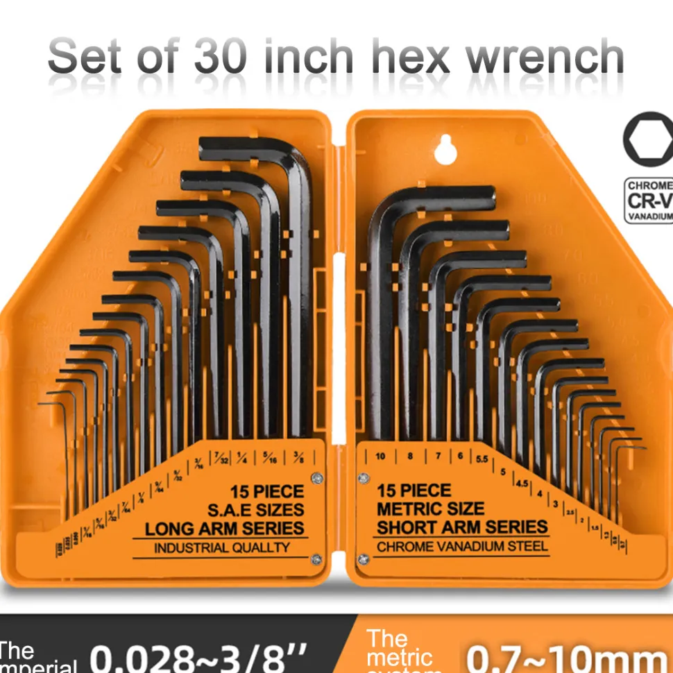 30 In 1 Metric Imperial Hex Key Wrench Set DIY Tools Kit