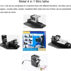 4 In 1 Micro Machine Tool DIY Assembly Kit (100PCS+) - Wire Saw Wood Lathe Sand Mill Handheld Machine Tool Model Kit