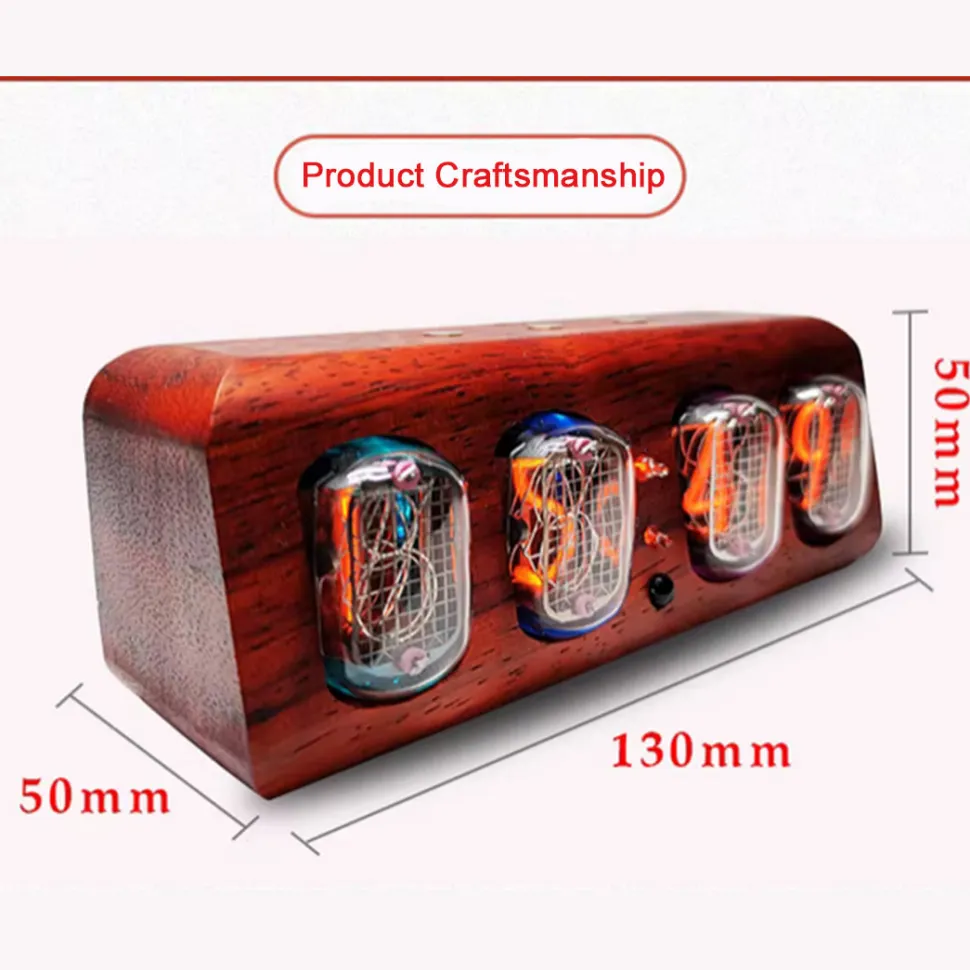 IN-12 Nixie Tube Clock Bluetooth Alarm Clock, Vintage Glow Tube Desk Clock with Black Walnut Wood & Remote Control