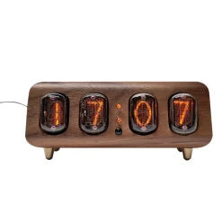 IN-12 Nixie Tube Clock Bluetooth Alarm Clock, Vintage Glow Tube Desk Clock with Black Walnut Wood & Remote Control